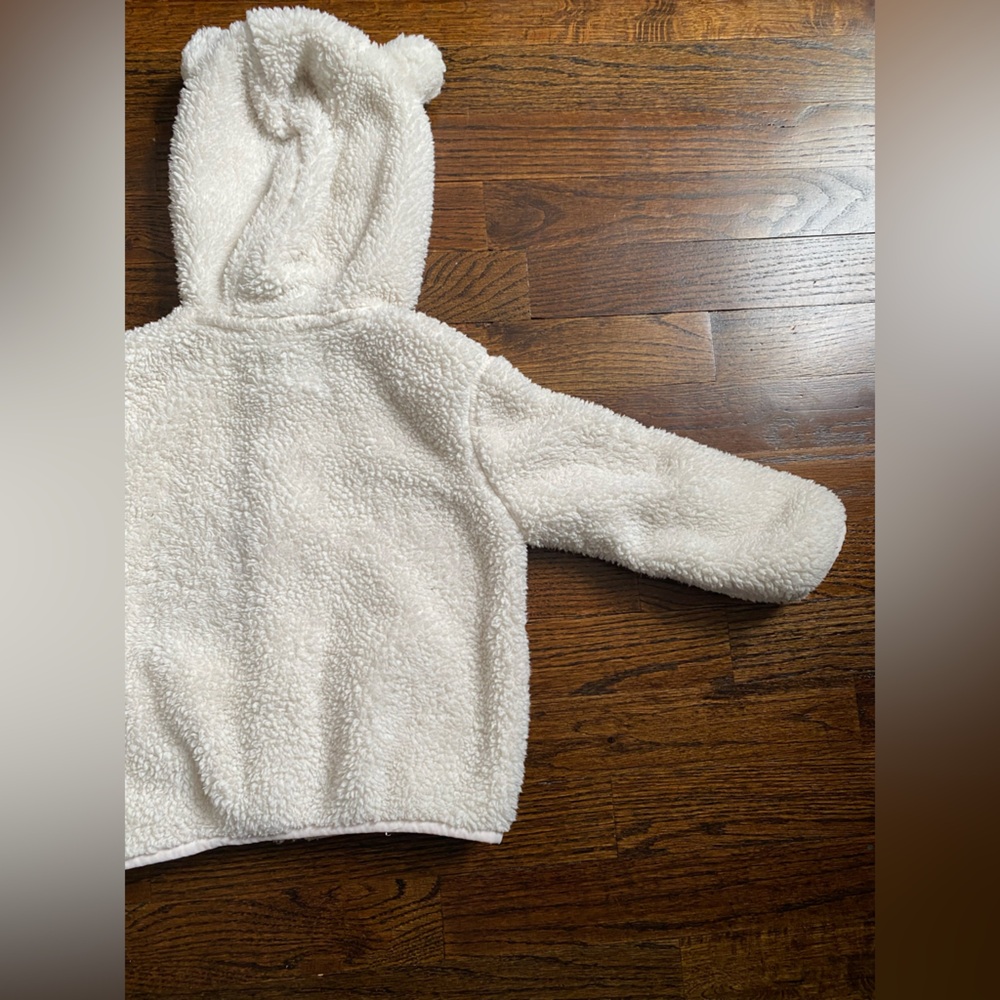 3T toddler girl sherpa fleece zip up hoodie Old Navy Cream White Jacket bear ear - Picture 12 of 16